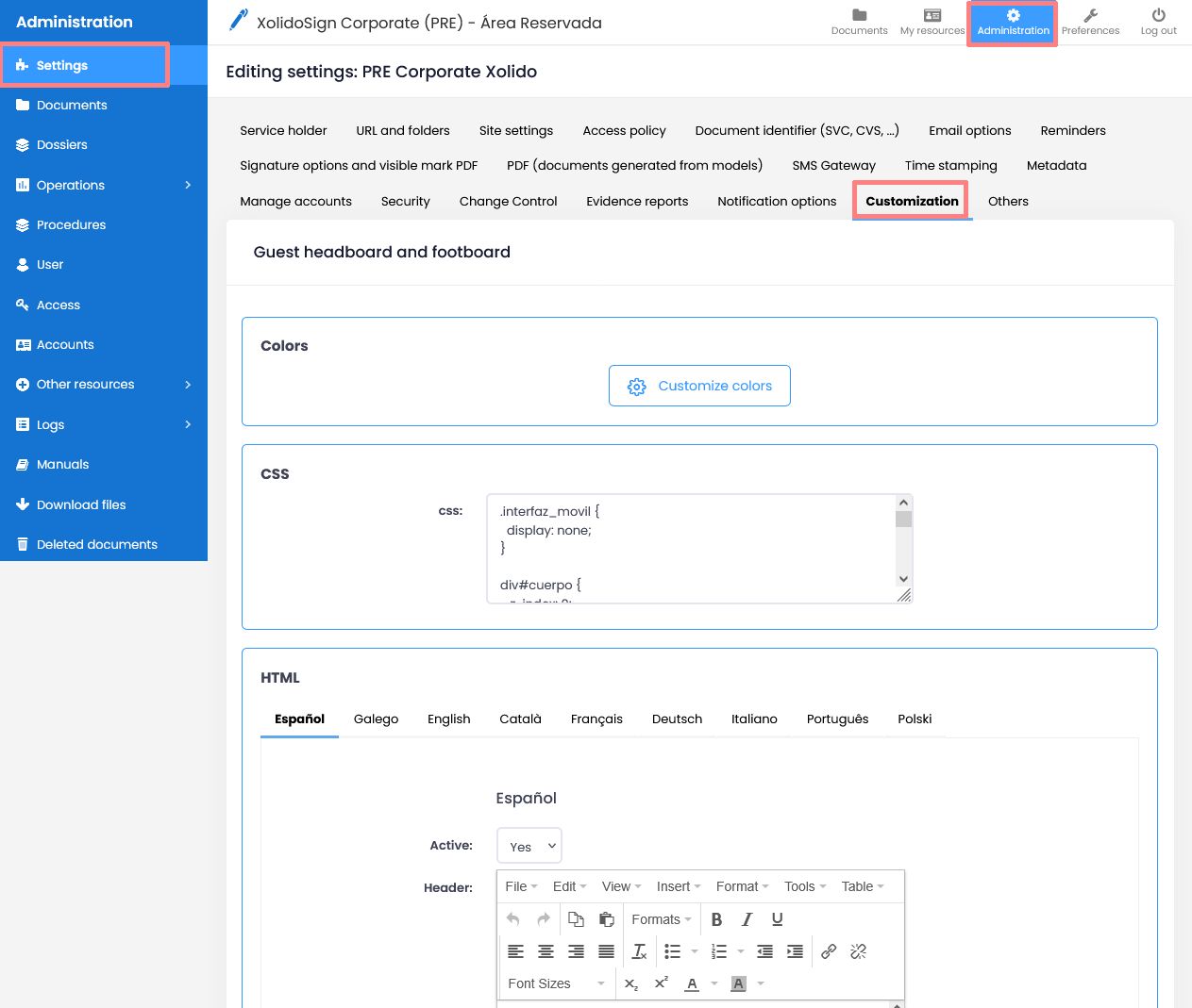 Customizing the interface (header and footer) of third-party work trays