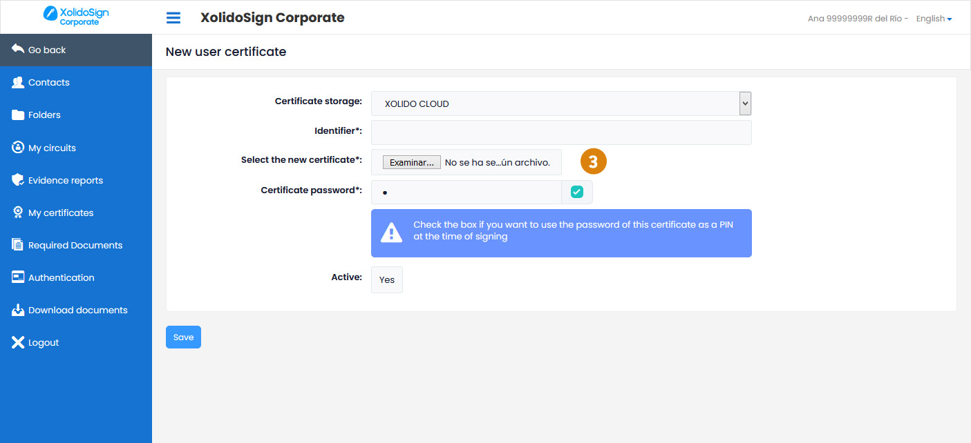Cloud certificate protection with PIN for signing