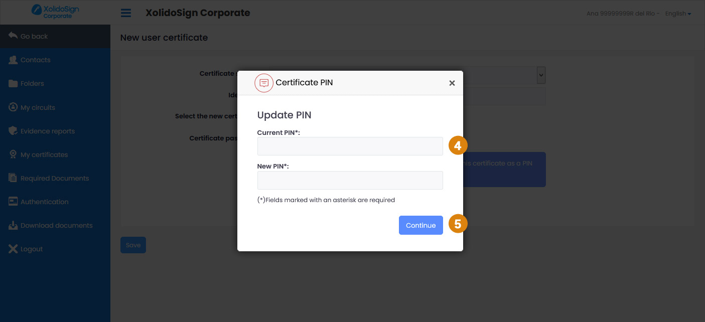 Cloud certificate protection with PIN for signing