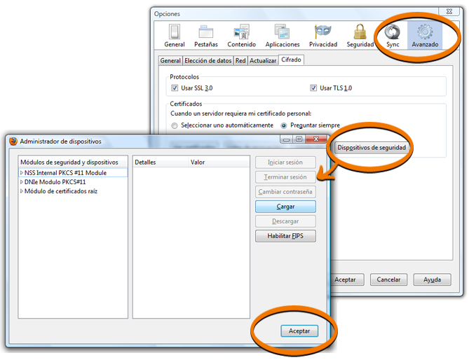 Firefox security devices board configuration