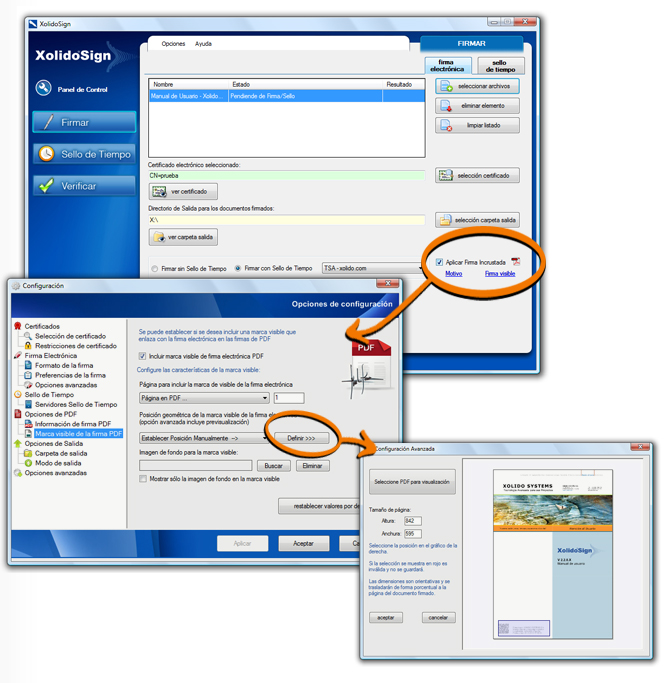 Configuration panels embedded signature parameters visible